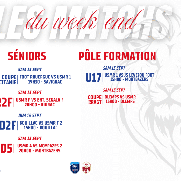 Les matchs du week-end du 13 et 14/09/2025